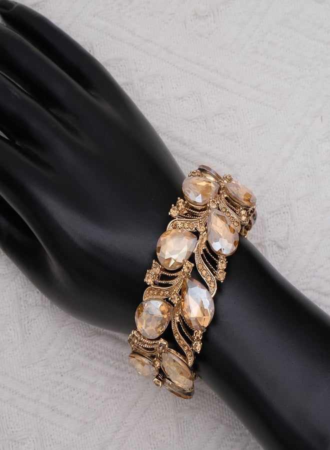 CSY Elegant Stretch Bangle Bracelets Bridal Art Deco Teardrop Crystal Elastic Wide Statement Bracelet for Women Party Prom (champagne gold) - Image 4